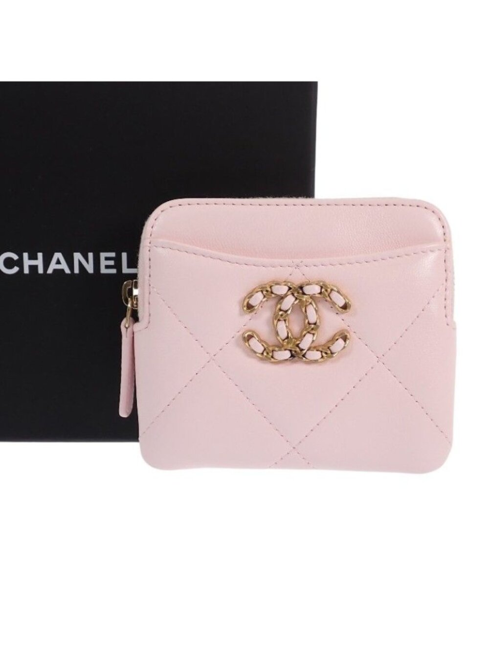 Chanel 19 Zip Coin Purse Dixneuf Lambskin Pink Gold